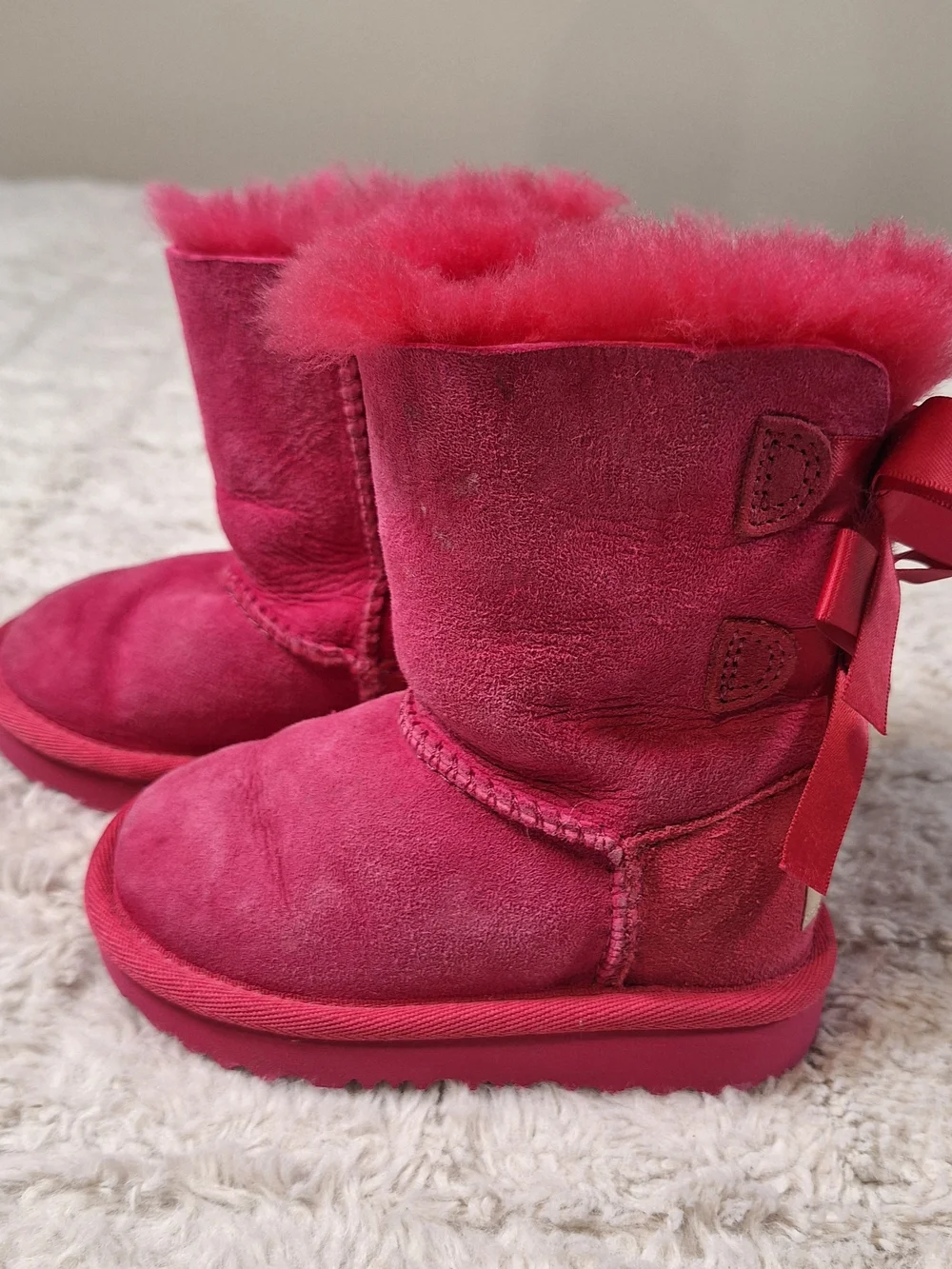 UGG Kids Hot Pink Shearling Back-Bow Boots